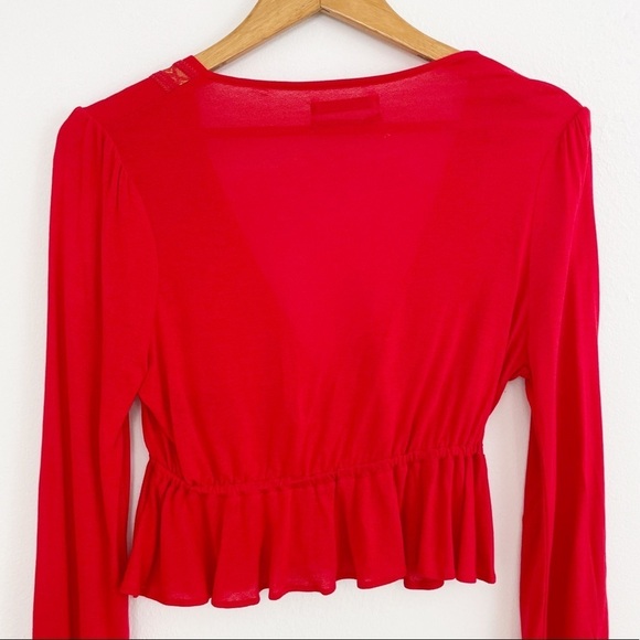 Urban Outfitters Boho Red Lace Trim Cropped Peplum Top Size Small - Picture 8 of 14